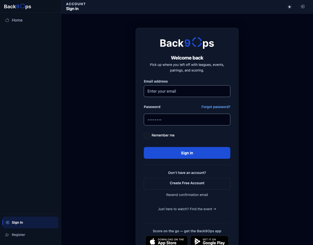 The sign-in page with Email address and Password boxes, a Remember me tick box and a Sign In button.